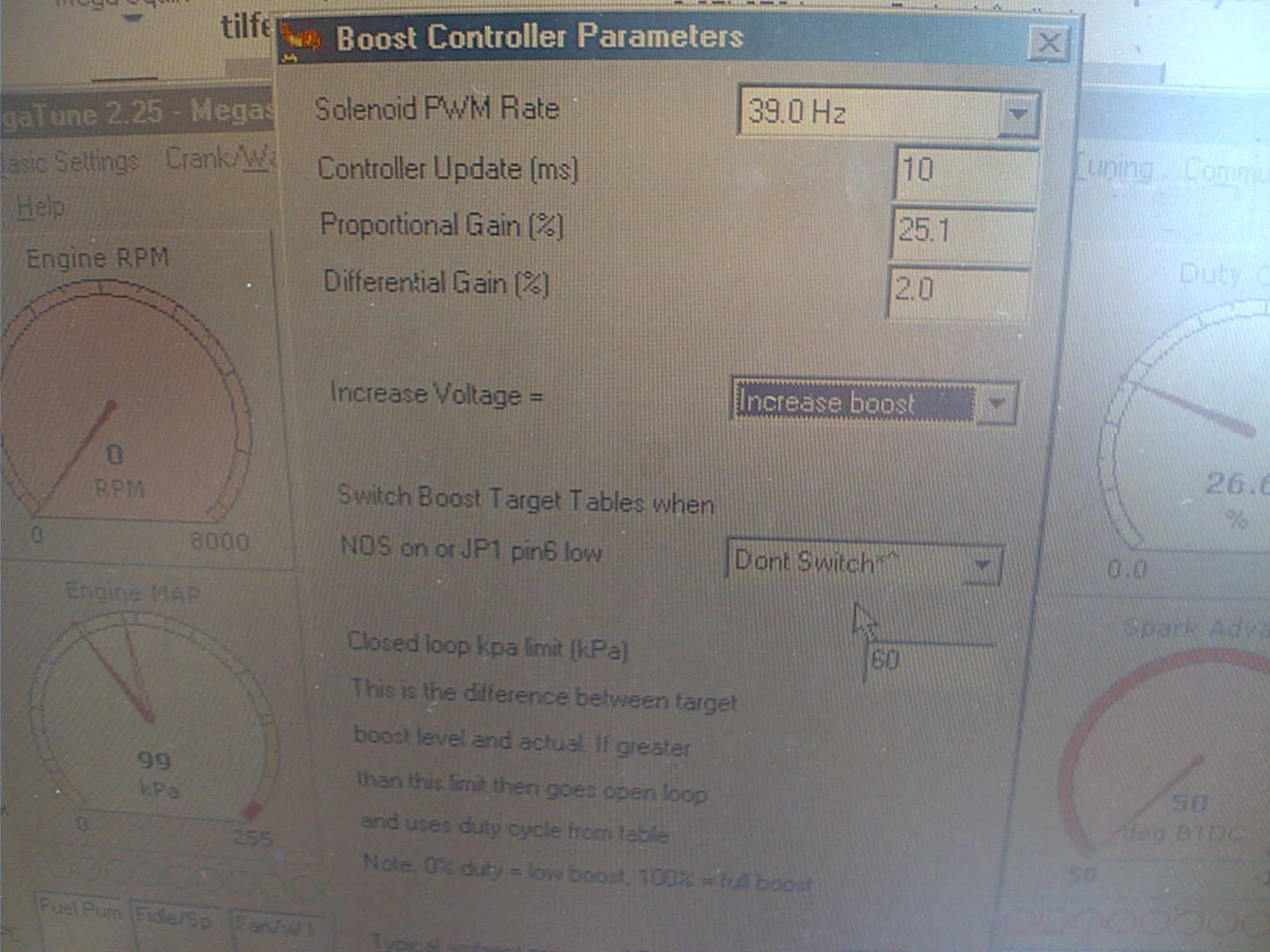 skjermbilde for justering av turbotrykk