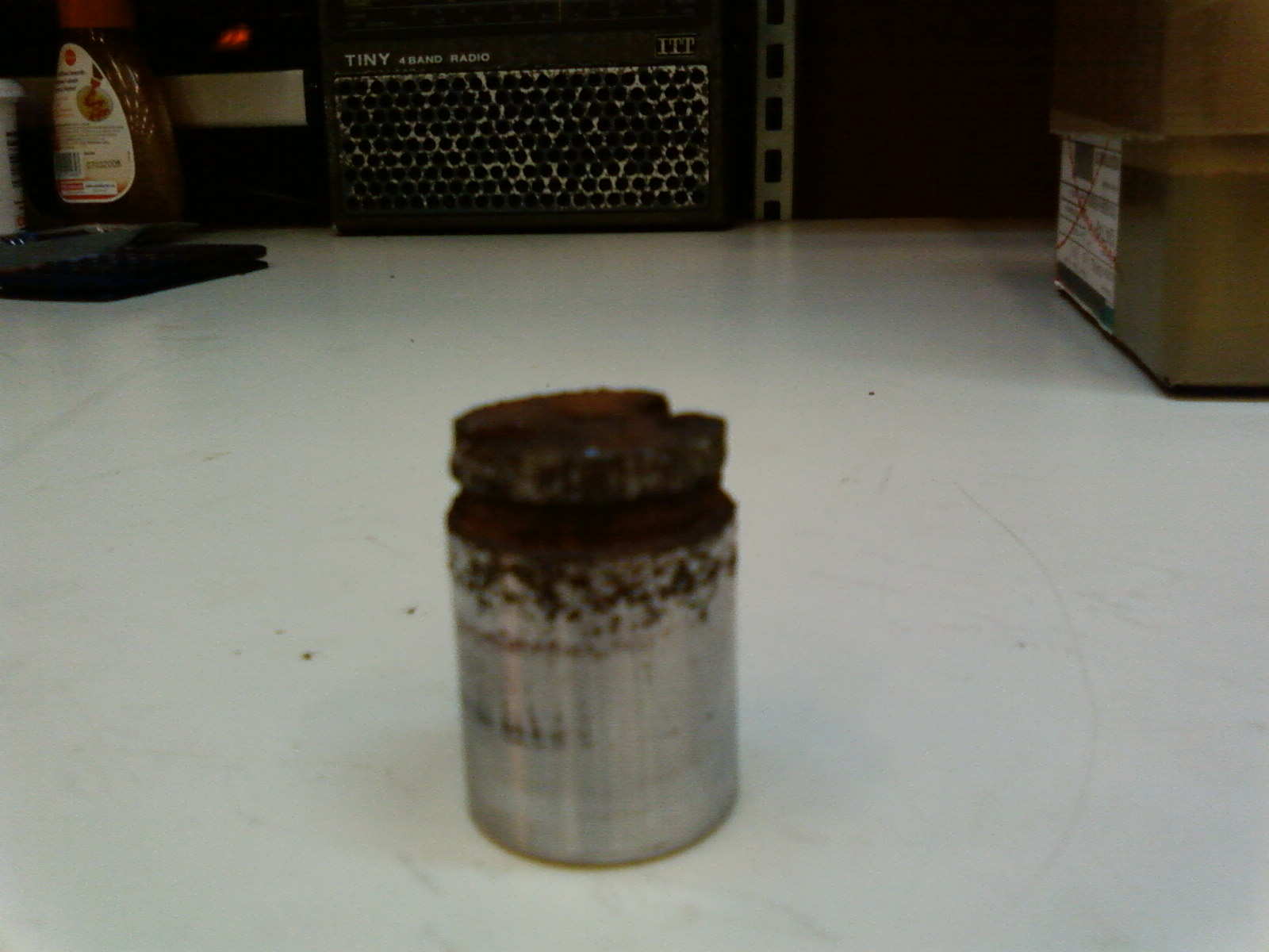 Ganske rustent. Ble pusset ned, så lagt på krom og pusset til igjen. Blen som nytt:D